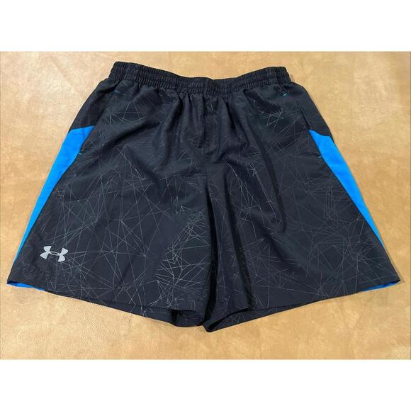 Under Armour Speedpocket Lined Running Shorts (Men’s Large) Black/Blue - Picture 1 of 4